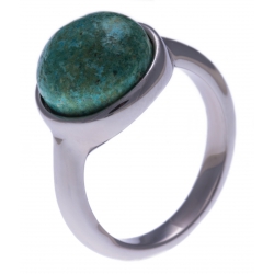 Bague en acier - cabochon chrysocolle - 13mm - T50 à 60