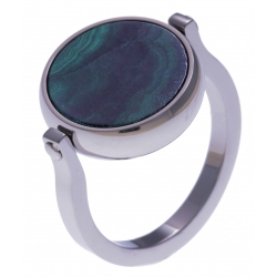 Bague en acier - recto/verso - malachite - amazonite - diamètre 14mm - T50 à 62