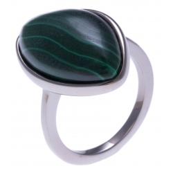 Bague en acier - malachite - dimension pierre : 22x15mm - T50 à 62