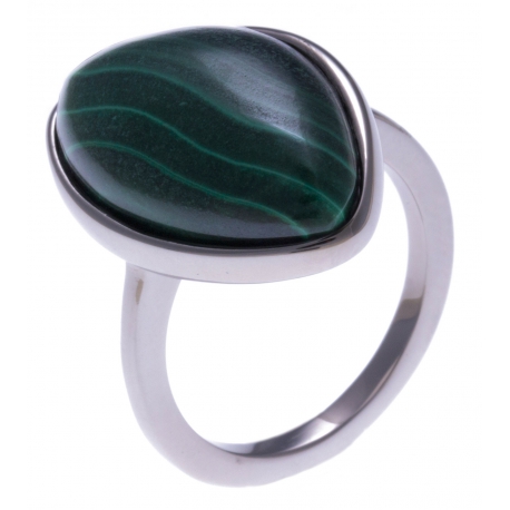 Bague en acier - malachite - dimension pierre : 22x15mm - T50 à 62