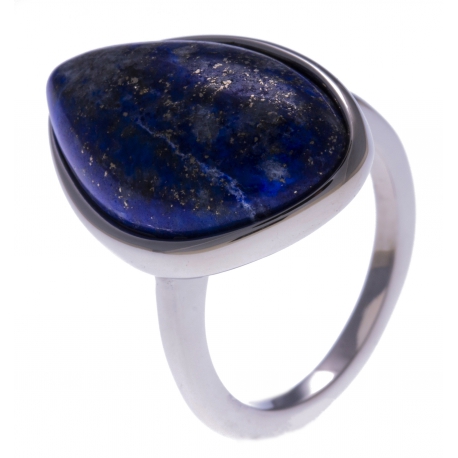 Bague en acier - lapis lazuli - dimension pierre : 22x15mm - T50 à 62