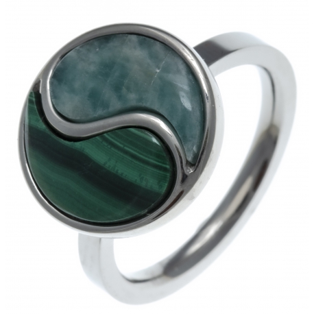 Bague en acier - malachite - amazonite - T50 à 62