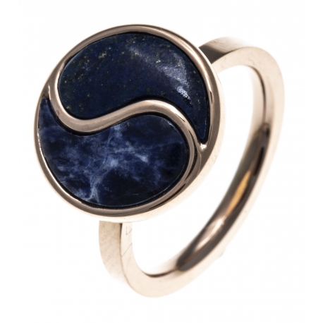 Bague en acier rosé - lapis - sodalite - T50 à 62