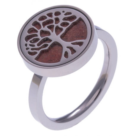 Bague en acier - arbre de vie - agate rouge - diamètre 14mm - T50 à 62