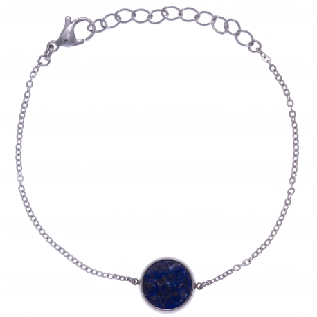 Bracelet en acier - recto/verso - lapis - onyx - diamètre 14mm - longueur 16+4cm