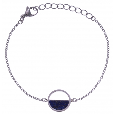 Bracelet en acier - lapis lazuli - diamètre 14mm - 16+4cm