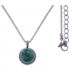 Collier en acier - cabochon chrysocolle - 14mm - 40+7cm