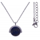 Collier en acier - recto/verso - lapis - onyx - diamètre 18mm - longueur 40+10cm