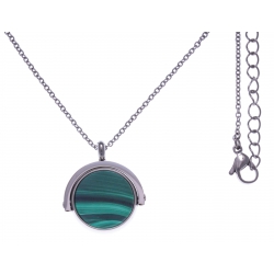 Collier en acier - recto/verso - malachite - amazonite - diamètre 18mm - longueu