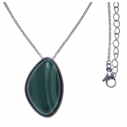 Collier en acier - malachite - dimension pierre : 34x20mm - 40+10cm