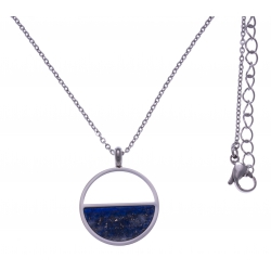 Collier en acier - lapis lazuli - diamètre 20mm - longueur 42+5cm