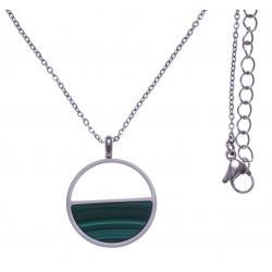 Collier en acier - malachite - diamètre 20mm - longueur 42+5cm