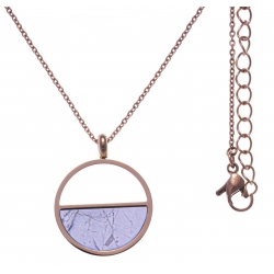 Collier en acier rosé - howlite blanche - diamètre 20mm - longueur 42+5cm