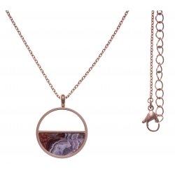 Collier en acier rosé - agate crazy lace - diamètre 20mm - longueur 42+5cm