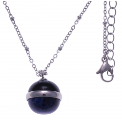 Collier en acier - onyx - sodalite - diamètre de la boule : 15mm - longueur 45+1