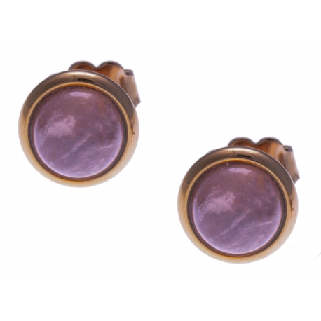 Boucles d'oreille en acier rosé - quartz rose 8mm