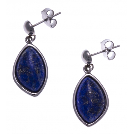 Boucle d'oreille en acier - lapis lazuli - dimension pierre : 15x8mm