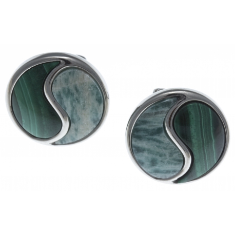 Boucles d'oreille en acier - malachite - amazonite