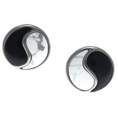 Boucles d'oreille en acier - howlite blanche - onyx