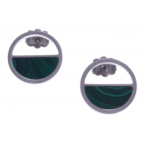 Boucles d'oreille en acier - malachite - diamètre 14mm