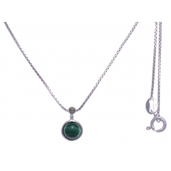 Collier argent rhodié 2,7g - malachite - marcassites - 40cm