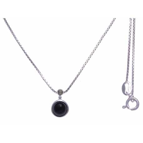 Collier argent rhodié 2,7g - onyx - marcassites - 40cm