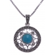 Collier argent rhodié 5,3g - marcassites - turquoise - 40+5cm