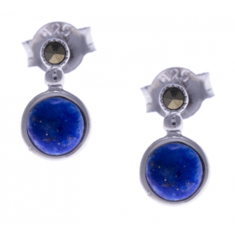 Boucles d'oreille argent rhodié 1g - lapis - marcassites