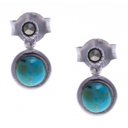 Boucles d'oreille argent rhodié 1g - turquoise - marcassites