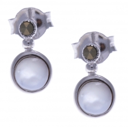 Boucles d'oreille argent rhodié 1g - nacre - marcassites