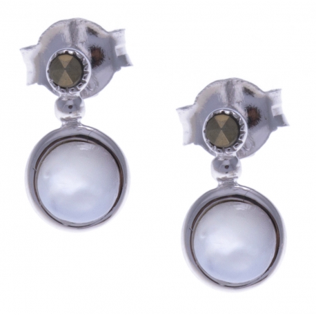 Boucles d'oreille argent rhodié 1g - nacre - marcassites