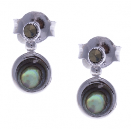 Boucles d'oreille argent rhodié 1g - nacre abalone - marcassites