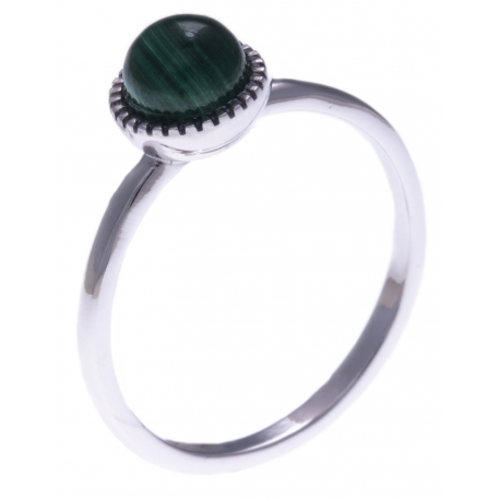 Bague argent rhodié 1,8g - malachite - Taille 50 à 60