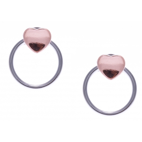 Boucles d'oreille argent 1,2g - 2 tons - rhodiés - rosé - cúurs