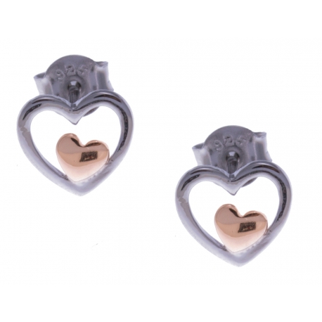 Boucles d'oreille argent 0,9g - 2 tons - rhodiés - rosé - cúurs