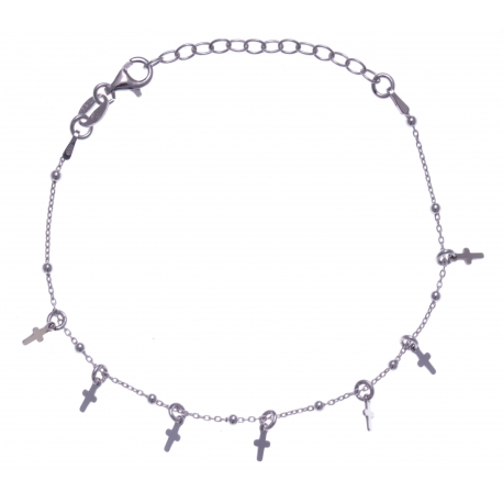 Bracelet argent rhodié 2,3g - pampilles croix - 16+4cm