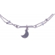 Bracelet argent rhodié 2,5g - 2 fils - lune - perles blanches - 16+4cm