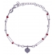 Bracelet argent rhodié 2,8g - 2 fils - cúurs - perles rouges - 16+4cm