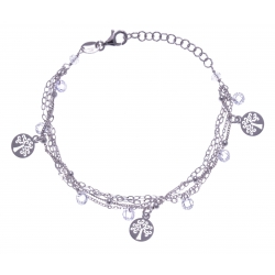 Bracelet argent rhodié 3,8g - multi-fils - pastilles arbre de vie - perles trans
