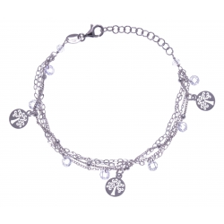 Bracelet argent rhodié 3,8g - multi-fils - pastilles arbre de vie - perles trans