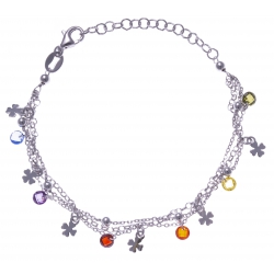 Bracelet argent rhodié 4g - multi-fils - pastilles trèfles - perles multicolores