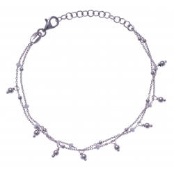 Bracelet argent rhodié 2,8g - 2 fils - perles blanches - 16+4cm