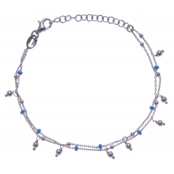 Bracelet argent rhodié - multifils - perles turquoises - 16+4cm