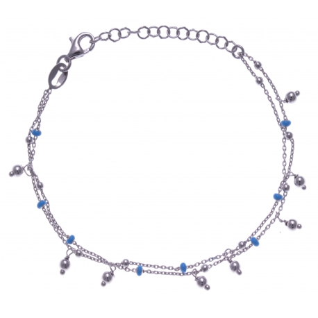 Bracelet argent rhodié - multifils - perles turquoises - 16+4cm