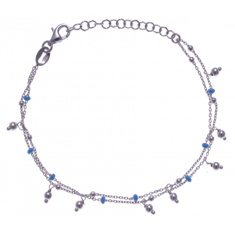 Bracelet argent rhodié - multifils - perles turquoises - 16+4cm