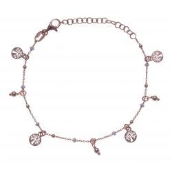 Bracelet argent rosé 2,5g - breloques arbres de vie et gouttes - perles blanches