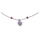 Bracelet argent rhodié 2g - breloques cúurs - perles rouges - 16+4cm
