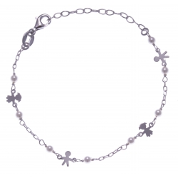 Bracelet argent rhodié 1,8g - enfants - perles blanches - 16+4cm