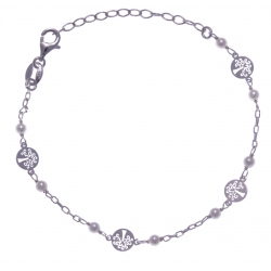 Bracelet argent rhodié 1,9g - arbres de vie - perles blanches - 16+4cm