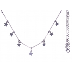 Collier argent rhodié 3,4g - pampilles étoiles - 40+5cm